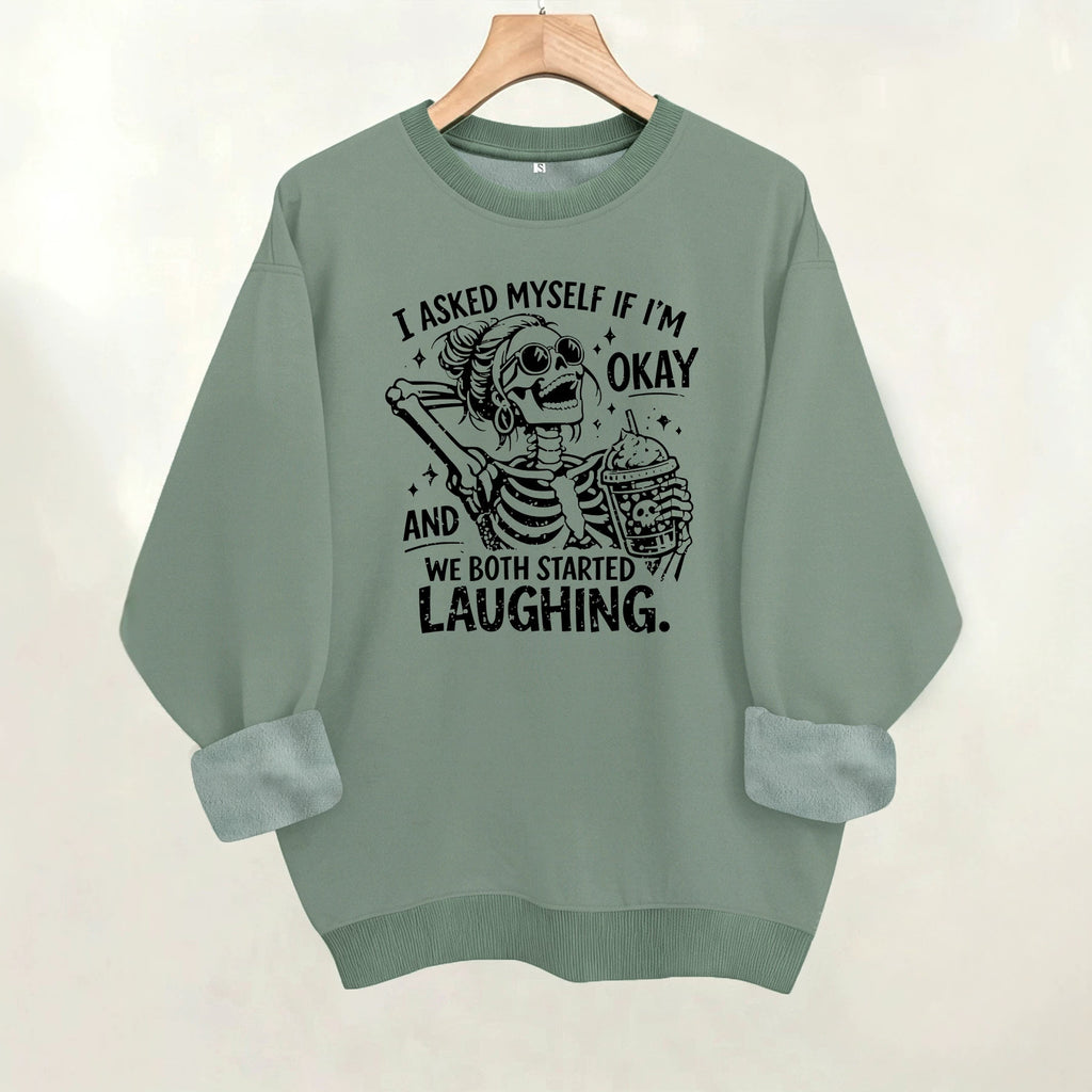 Skeleton print loose women's fleece hoodie