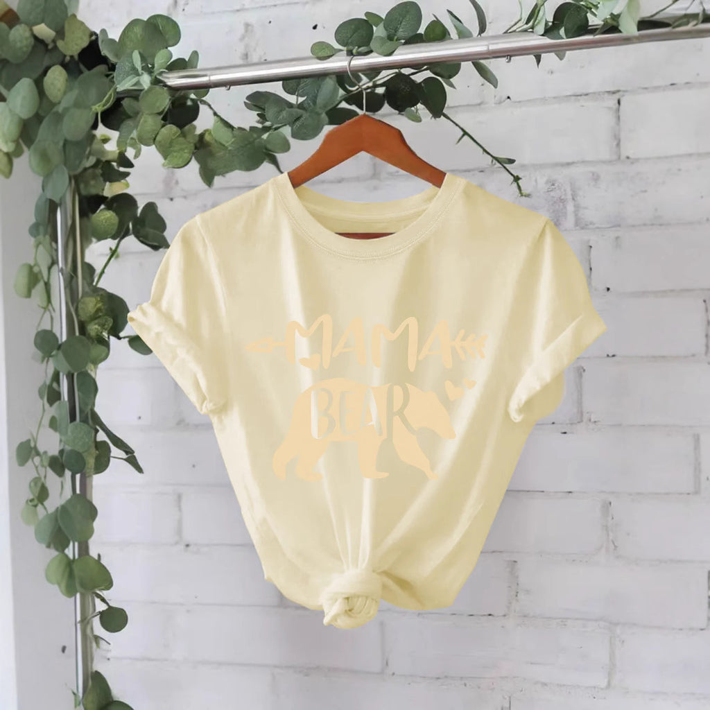 MAMA Bear BEAR Round Neck Hooded Short Sleeve