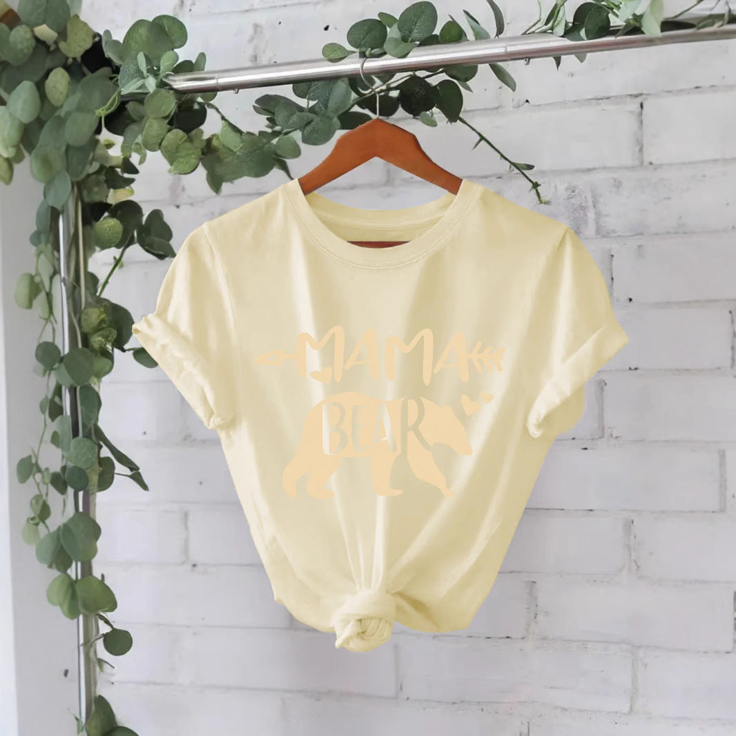MAMA Bear BEAR Round Neck Hooded Short Sleeve