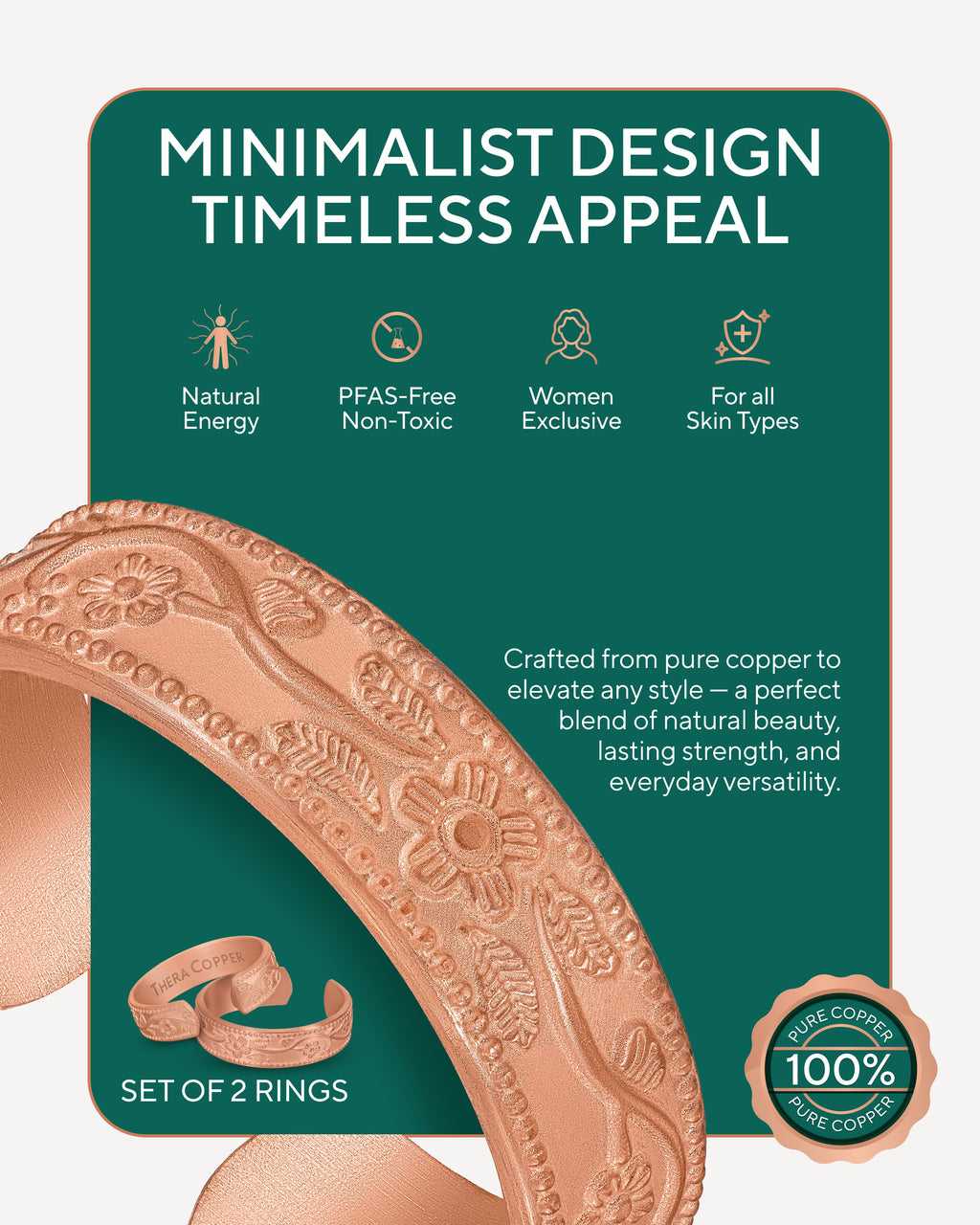 Pure Copper Rings Set – Floral (6mm)