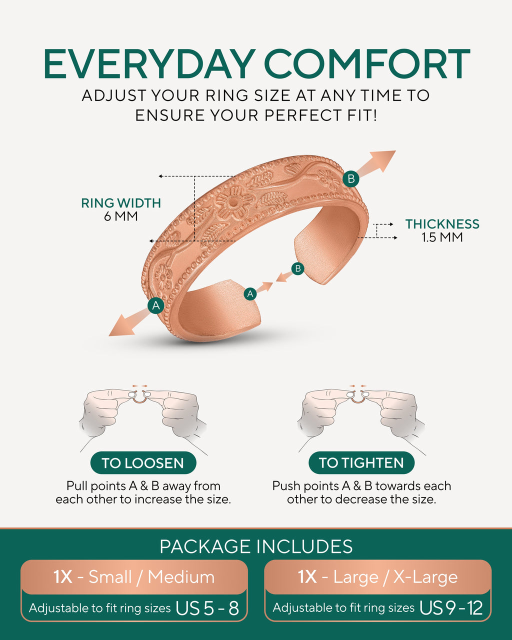 Pure Copper Rings Set – Floral (6mm)