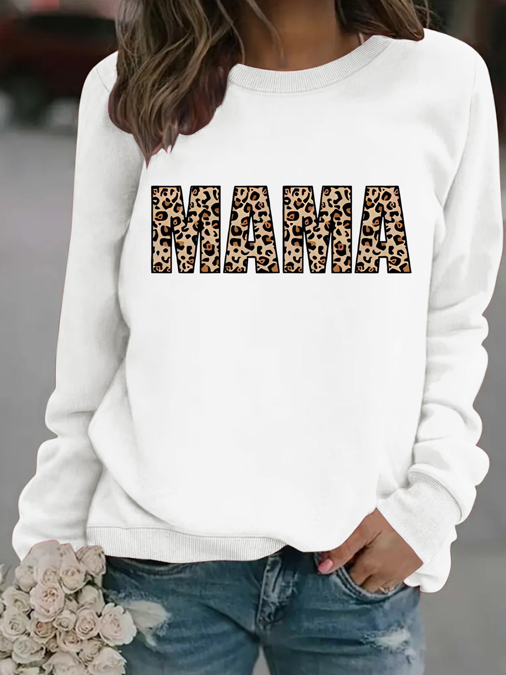 MAMA leopard print pullover sweatshirt