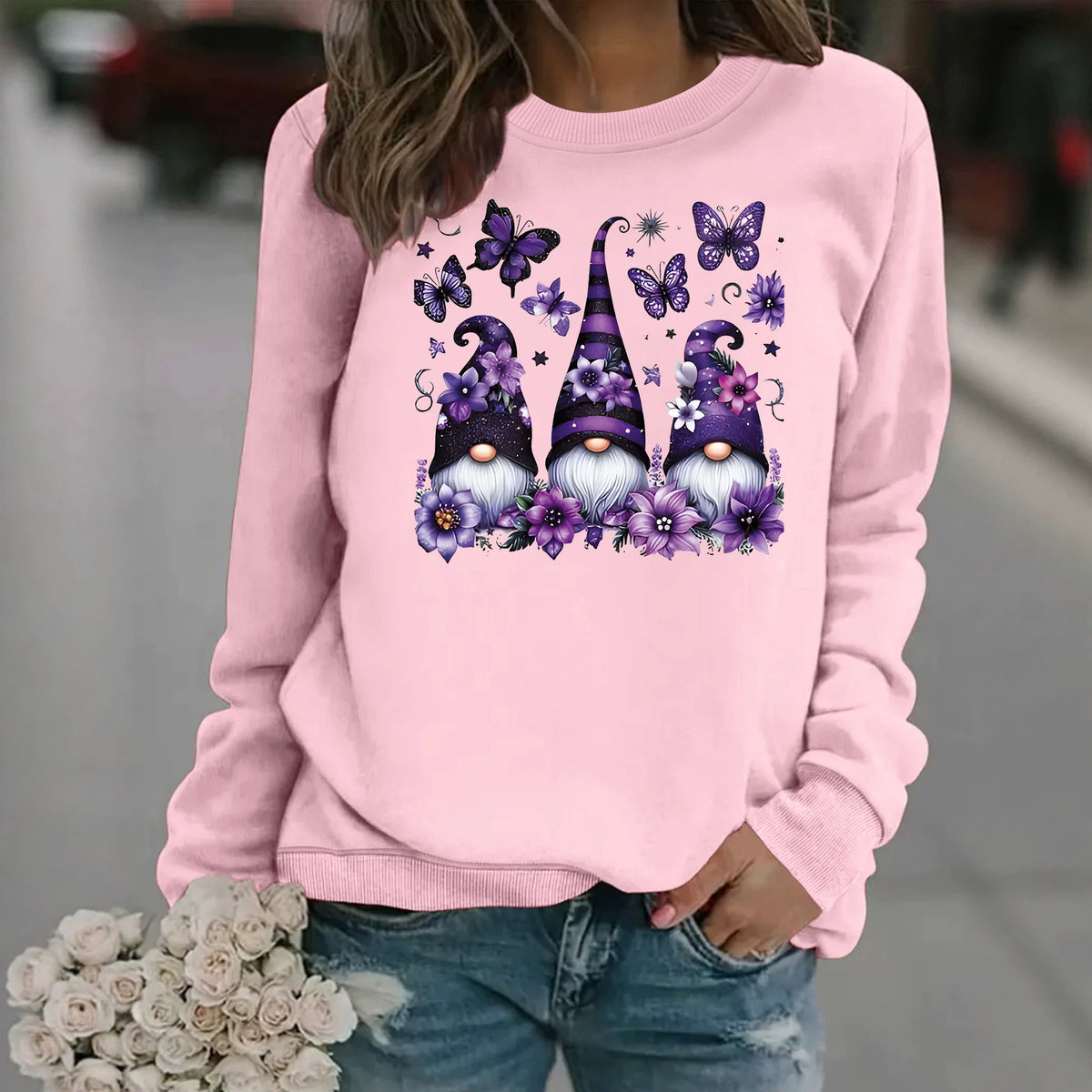 Women's Round-Neck Lantern Sleeve Sweatshirt