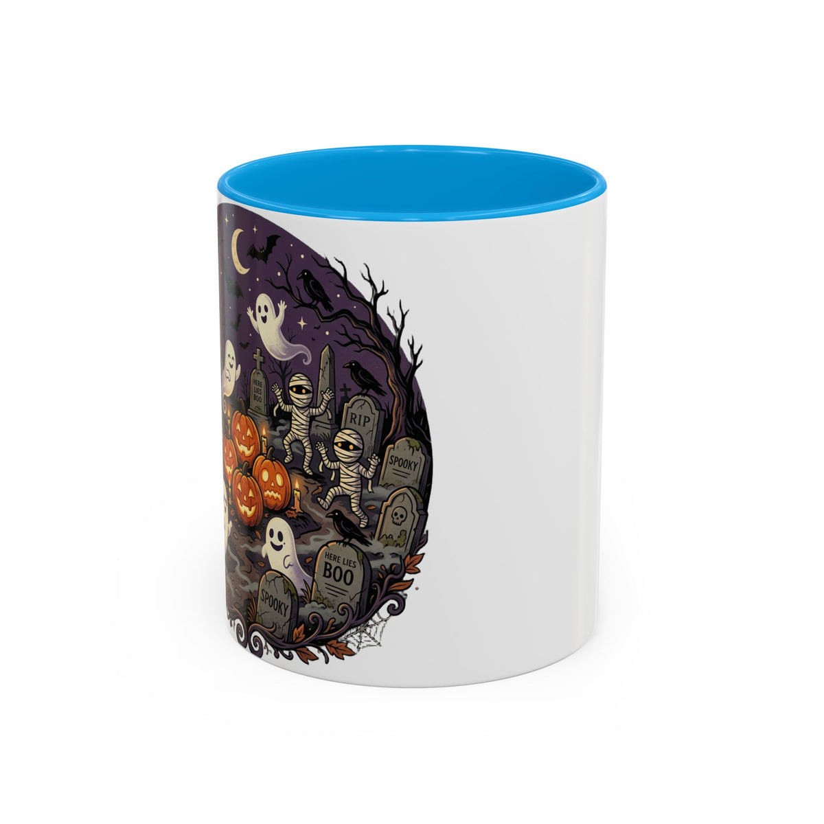 Halloween Graveyard Mug — Ghosts, Mummies, Goblins & Jack-O-Lanterns Spooky Night Scene