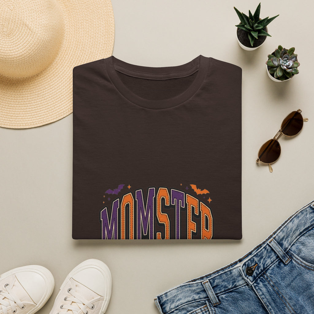 Momster Spooky Season T-Shirt — Purple & Orange Bat Graphic Tee