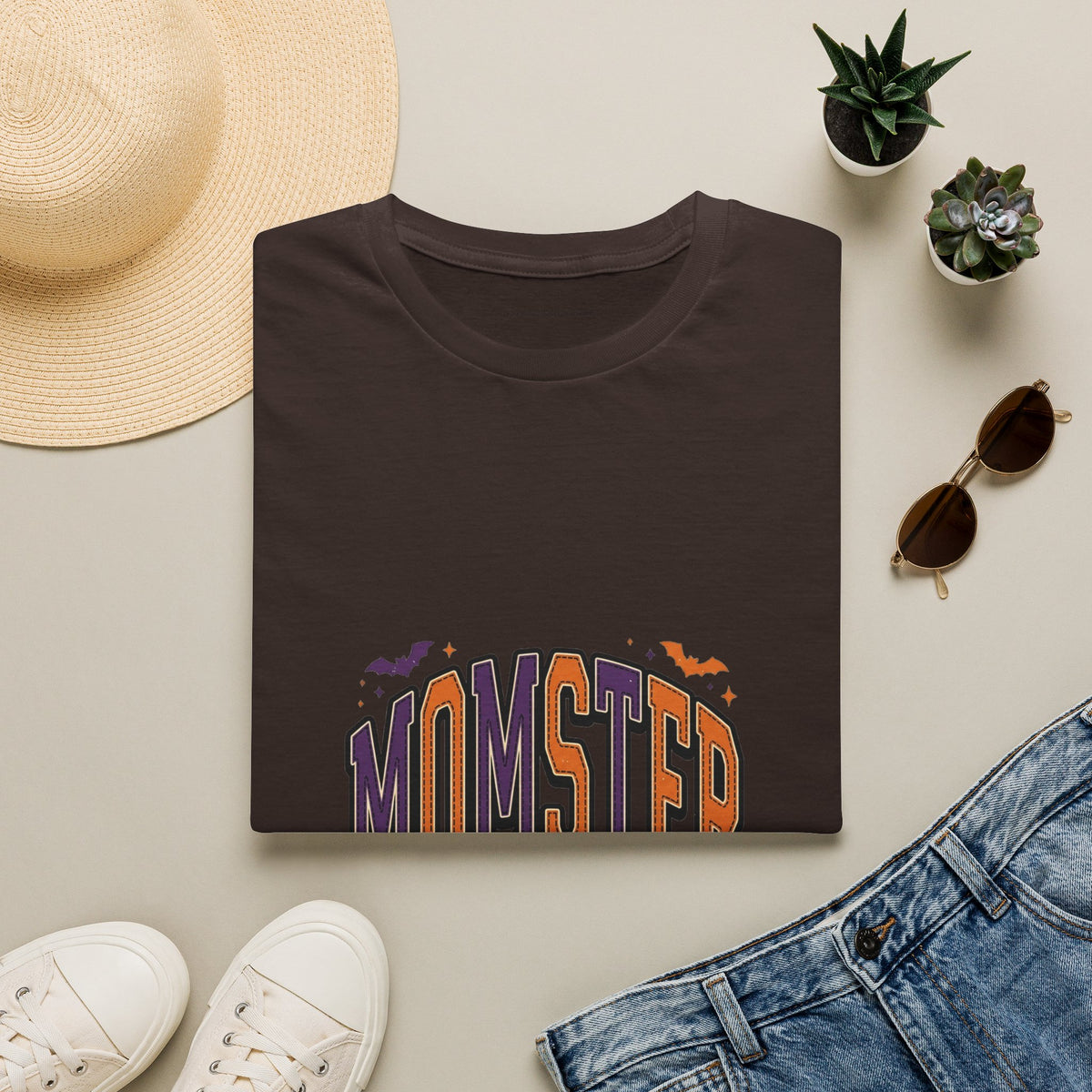 Momster Spooky Season T-Shirt — Purple & Orange Bat Graphic Tee