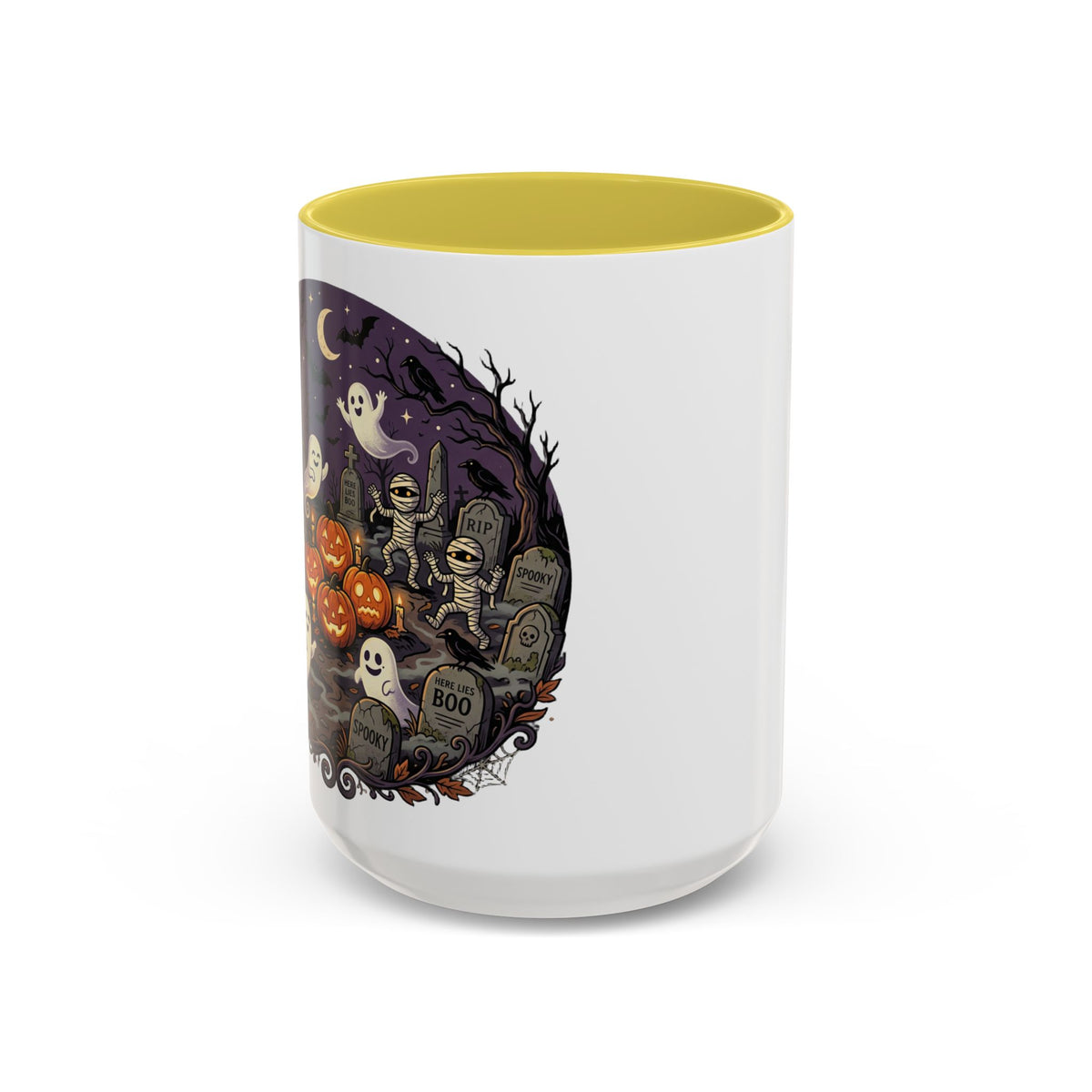 Halloween Graveyard Mug — Ghosts, Mummies, Goblins & Jack-O-Lanterns Spooky Night Scene