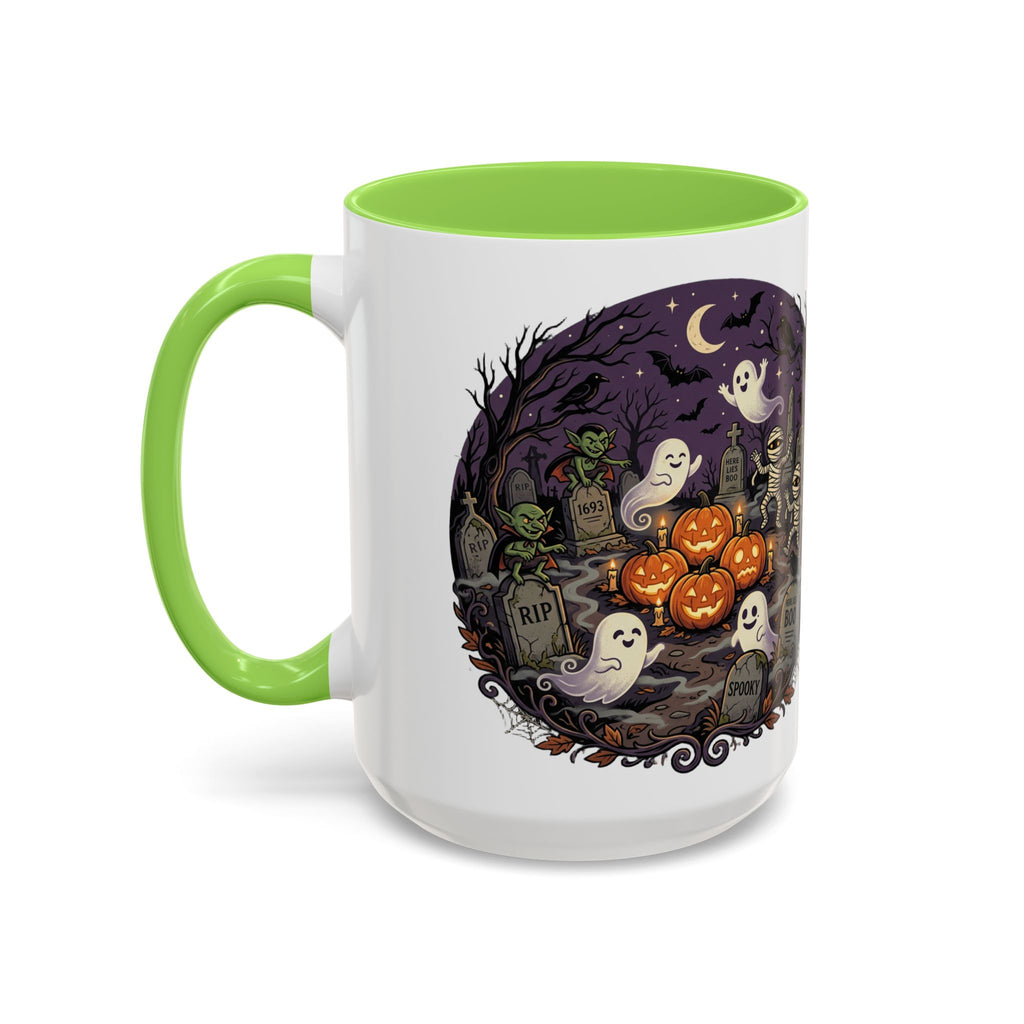 Halloween Graveyard Mug — Ghosts, Mummies, Goblins & Jack-O-Lanterns Spooky Night Scene