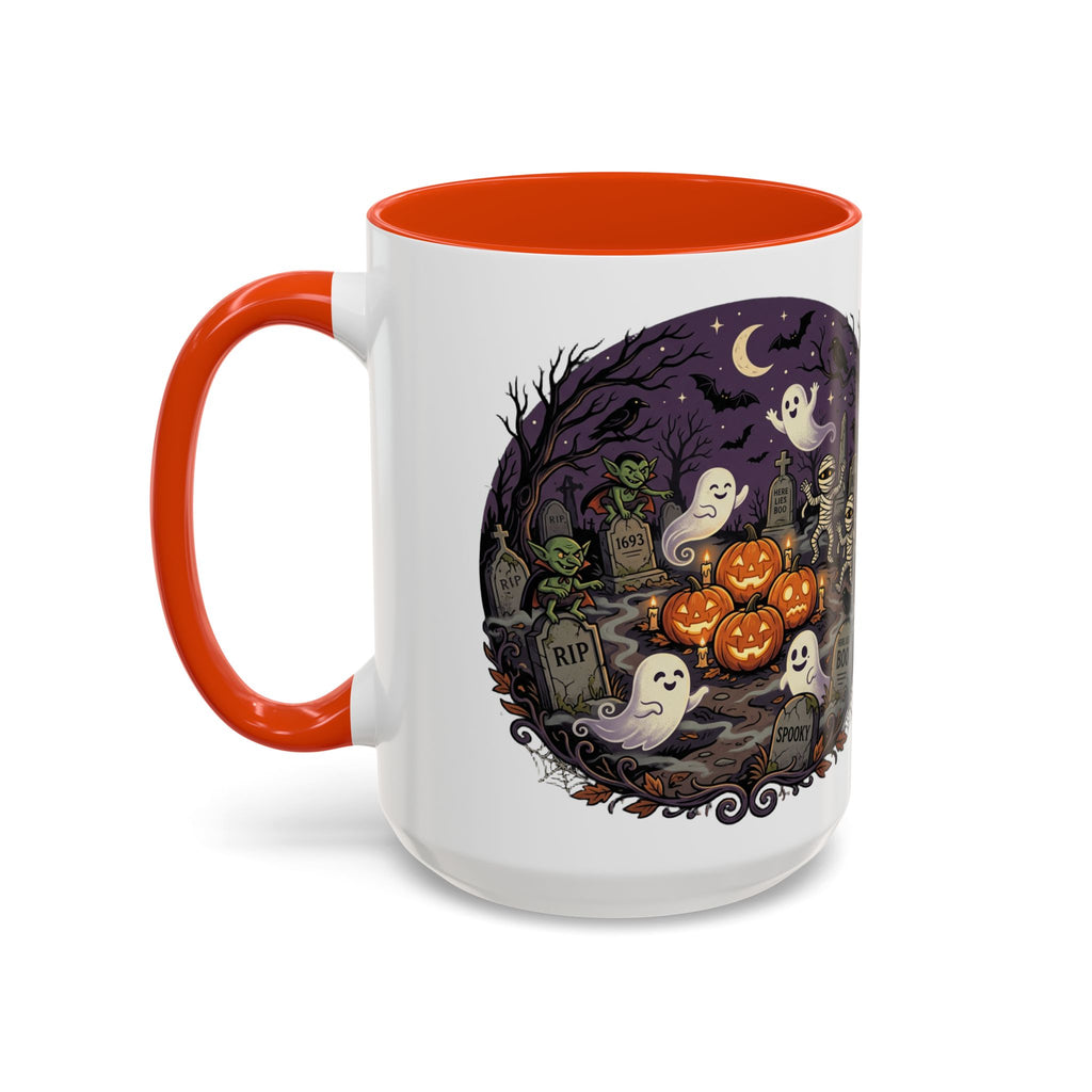 Halloween Graveyard Mug — Ghosts, Mummies, Goblins & Jack-O-Lanterns Spooky Night Scene