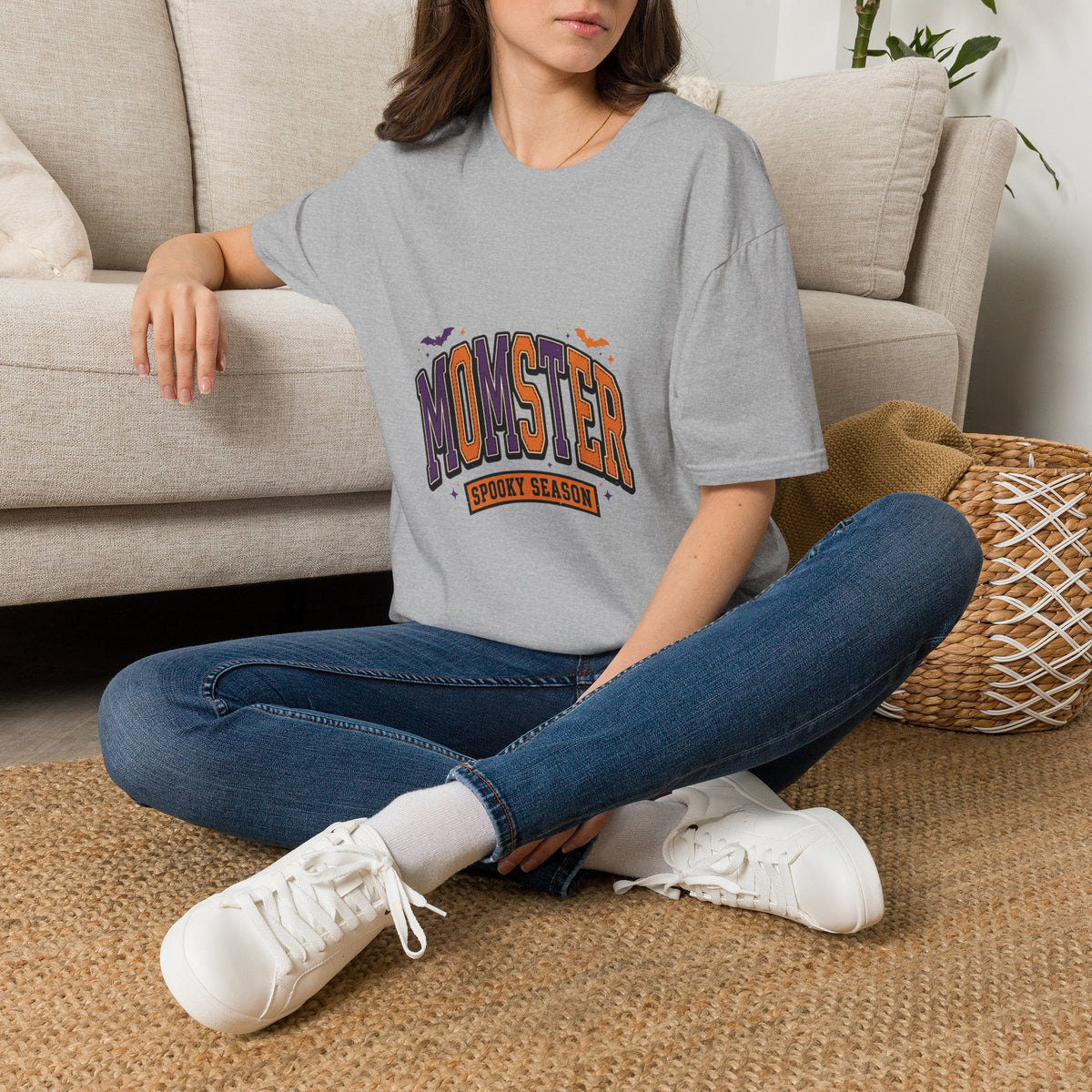 Momster Spooky Season T-Shirt — Purple & Orange Bat Graphic Tee