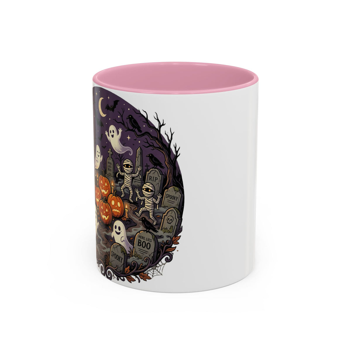 Halloween Graveyard Mug — Ghosts, Mummies, Goblins & Jack-O-Lanterns Spooky Night Scene