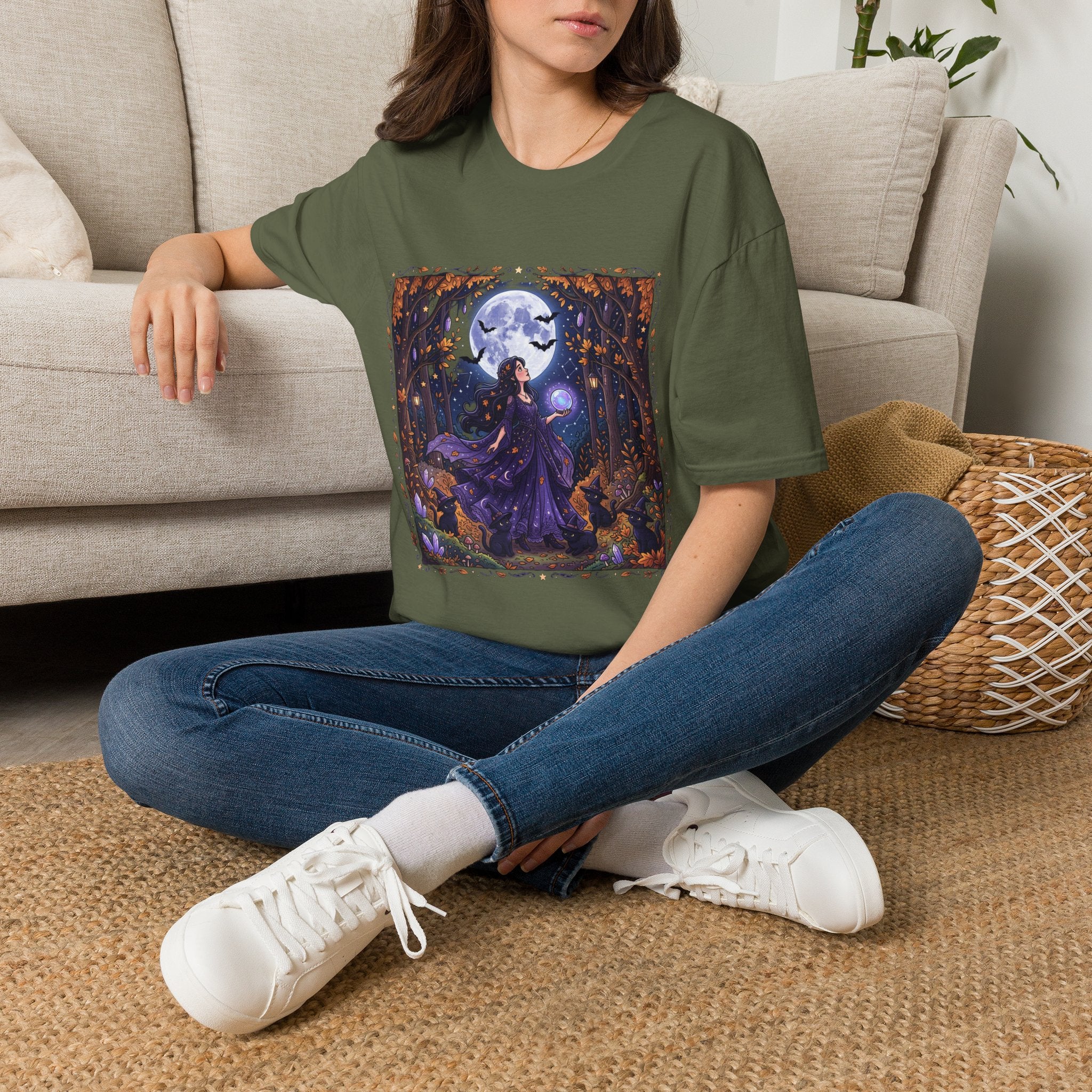 Moonlit Witch T-Shirt — Mystical Forest Pagan Tee