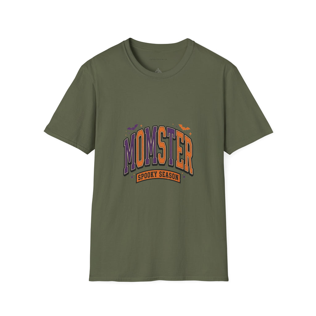 Momster Spooky Season T-Shirt — Purple & Orange Bat Graphic Tee