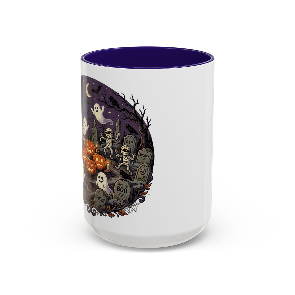Halloween Graveyard Mug — Ghosts, Mummies, Goblins & Jack-O-Lanterns Spooky Night Scene