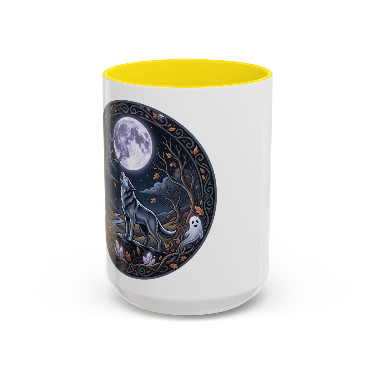 Wolf Moon Accent Coffee Mug — Howling Wolf Full Moon Night Forest Gothic Design