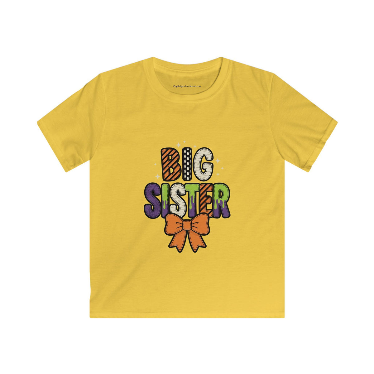 Big Sister Kids Halloween T-Shirt — Orange Bow & Spooky Colors Graphic Tee