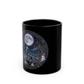 Wolf Howl Moon Black Ceramic Mug — Mystical Night Owl & Forest Design (11oz/15oz)