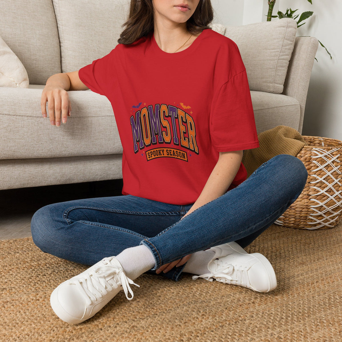Momster Spooky Season T-Shirt — Purple & Orange Bat Graphic Tee