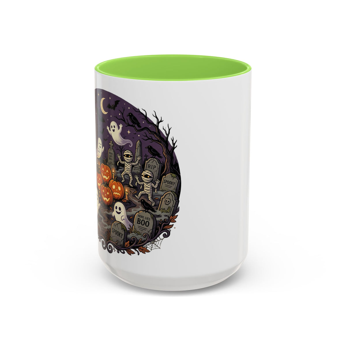 Halloween Graveyard Mug — Ghosts, Mummies, Goblins & Jack-O-Lanterns Spooky Night Scene