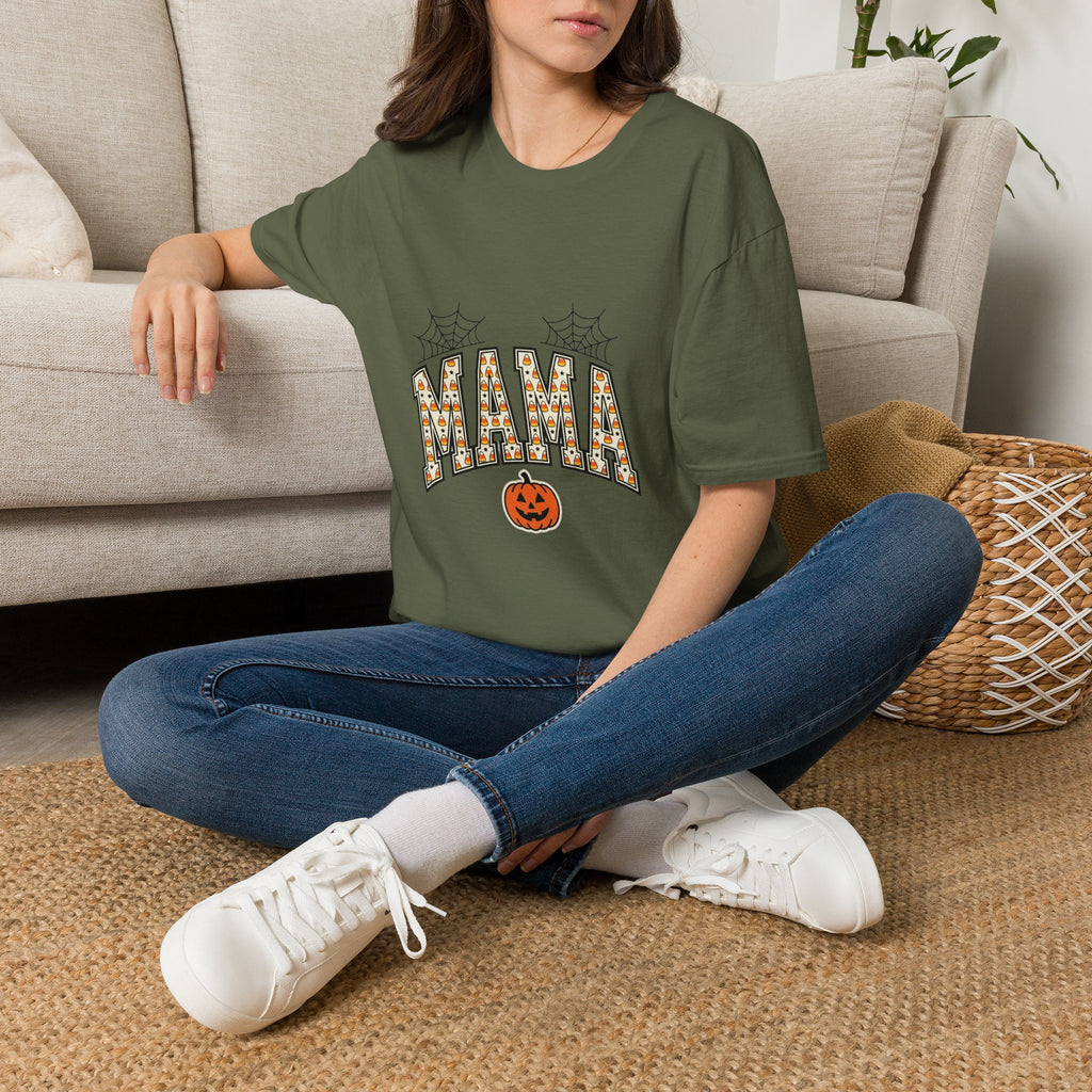 MAMA Halloween T-Shirt — Candy Corn Letters, Spiderwebs & Jack-O-Lantern Tee