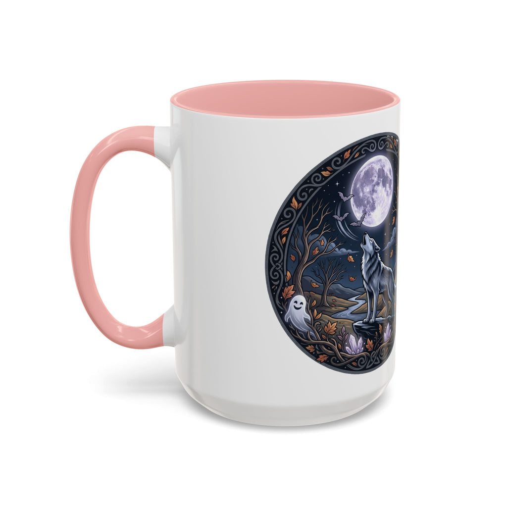 Wolf Moon Accent Coffee Mug — Gothic Night Forest Design with Ghost
