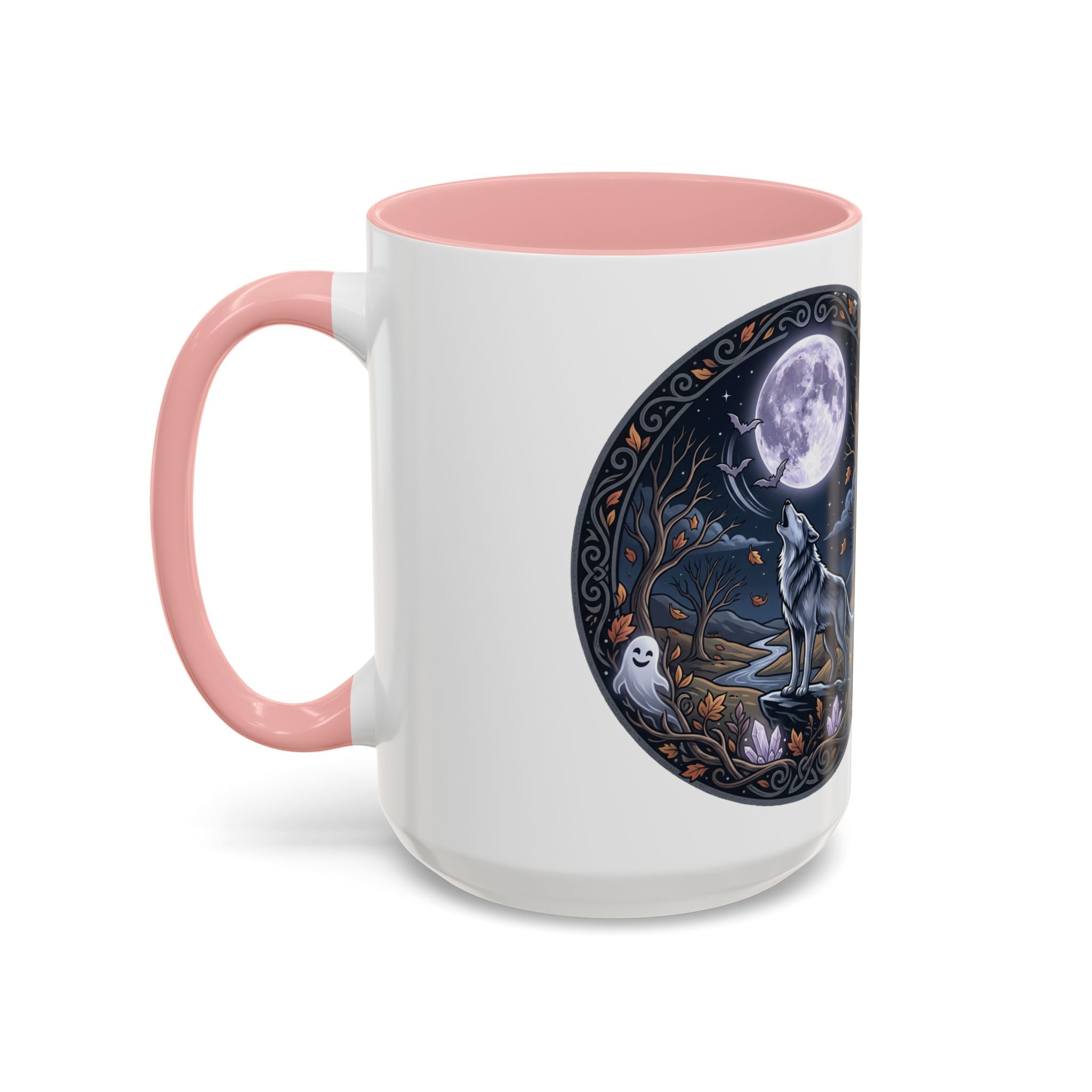 Wolf Moon Accent Coffee Mug — Gothic Night Forest Design with Ghost