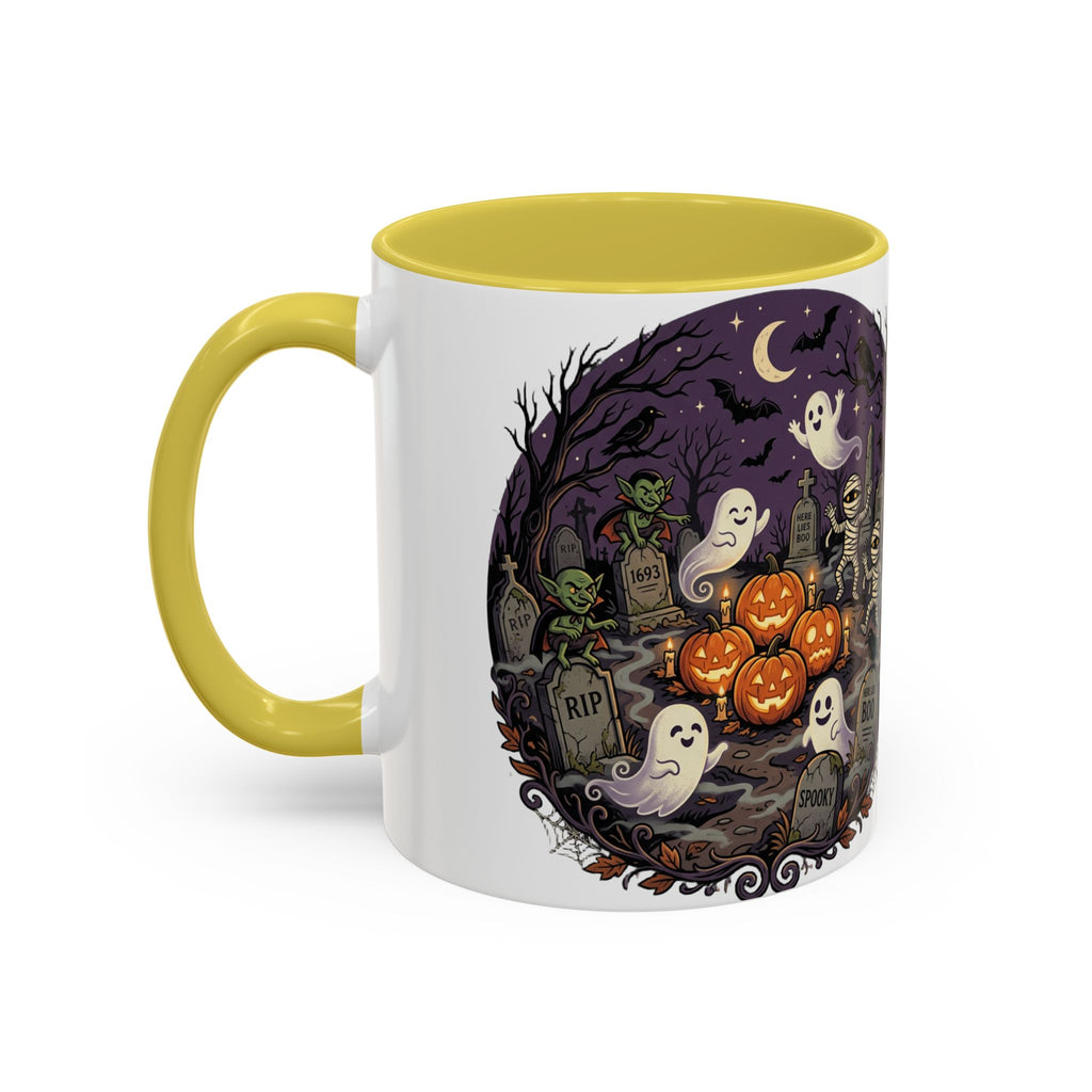 Halloween Graveyard Mug — Ghosts, Mummies, Goblins & Jack-O-Lanterns Spooky Night Scene
