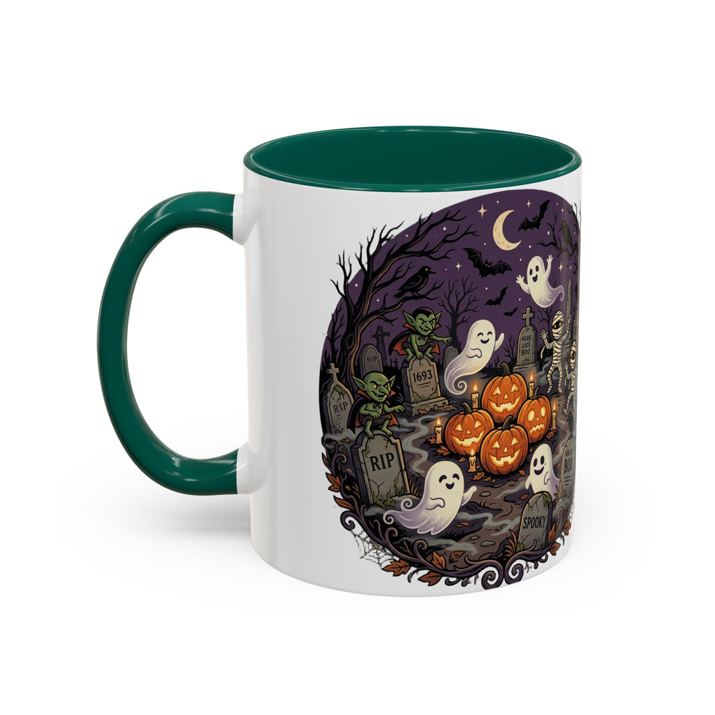 Halloween Graveyard Mug — Ghosts, Mummies, Goblins & Jack-O-Lanterns Spooky Night Scene
