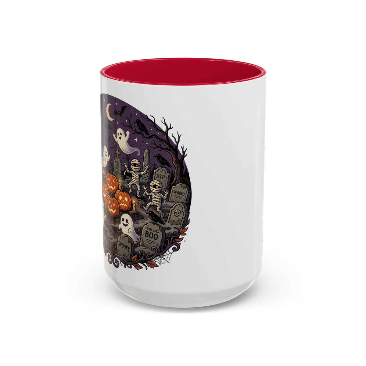 Halloween Graveyard Mug — Ghosts, Mummies, Goblins & Jack-O-Lanterns Spooky Night Scene
