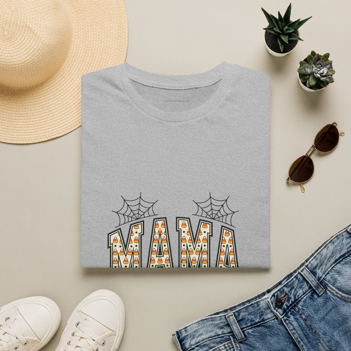 MAMA Halloween T-Shirt — Candy Corn Letters, Spiderwebs & Jack-O-Lantern Tee