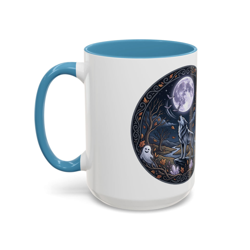 Wolf Moon Accent Coffee Mug — Gothic Night Forest Design with Ghost