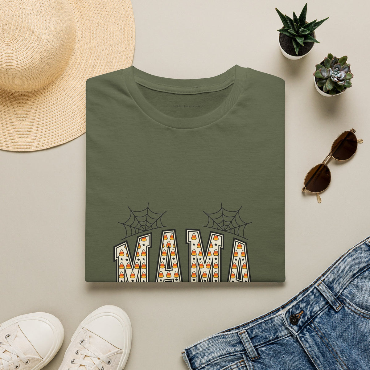 MAMA Halloween T-Shirt — Candy Corn Letters, Spiderwebs & Jack-O-Lantern Tee