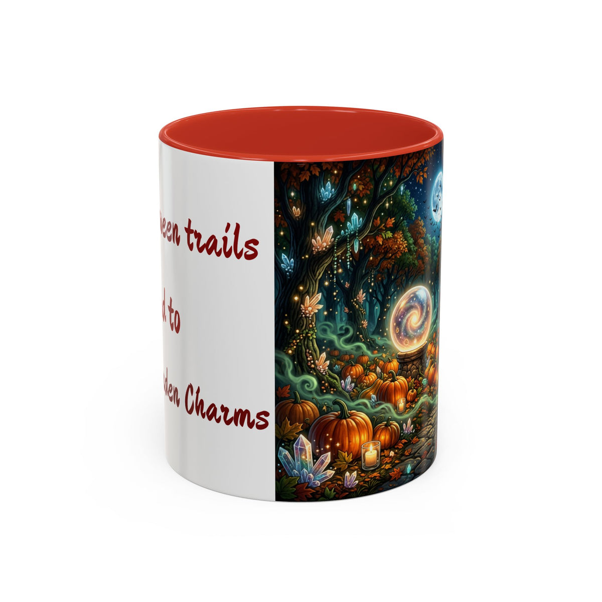 Halloween Crystal Ball Forest Mug — "All Halloween Trails Lead to Crystal Garden Charms" — Original Design