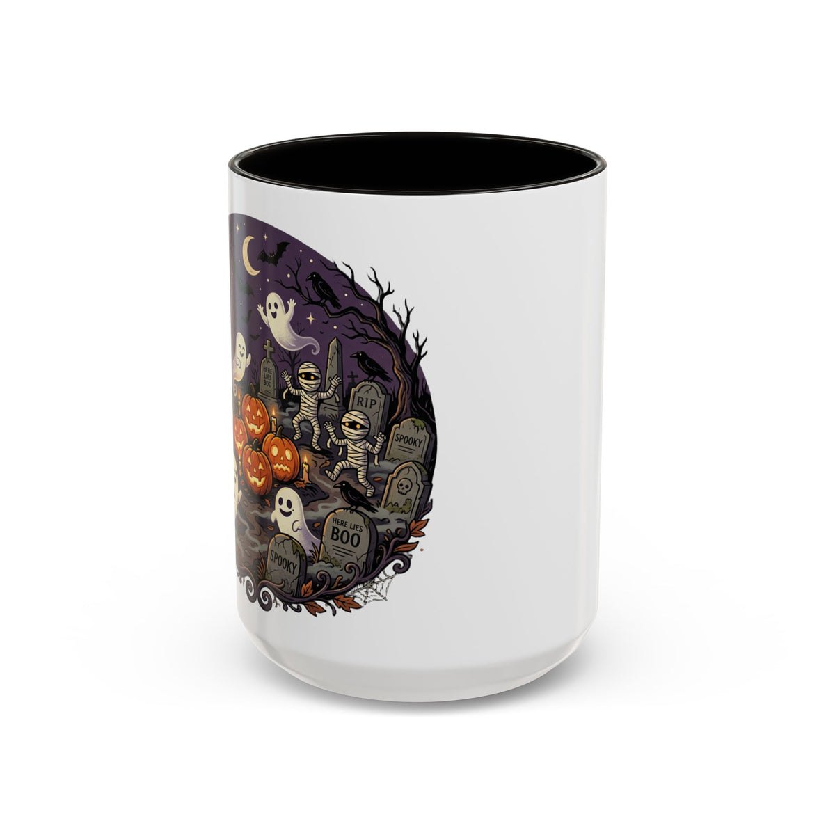Halloween Graveyard Mug — Ghosts, Mummies, Goblins & Jack-O-Lanterns Spooky Night Scene