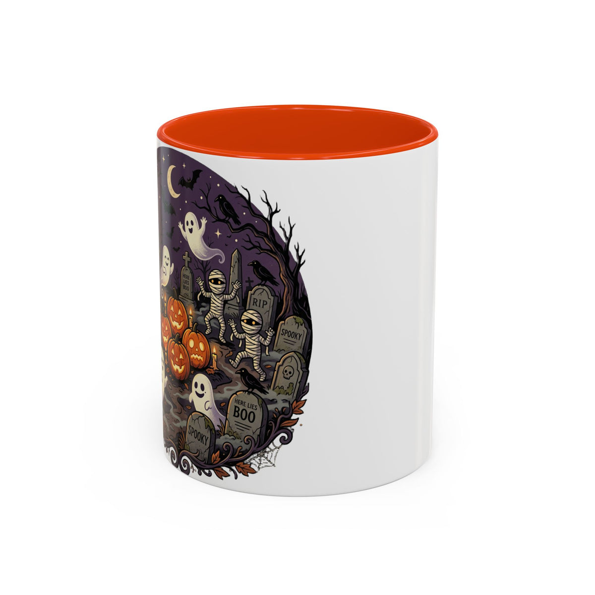 Halloween Graveyard Mug — Ghosts, Mummies, Goblins & Jack-O-Lanterns Spooky Night Scene