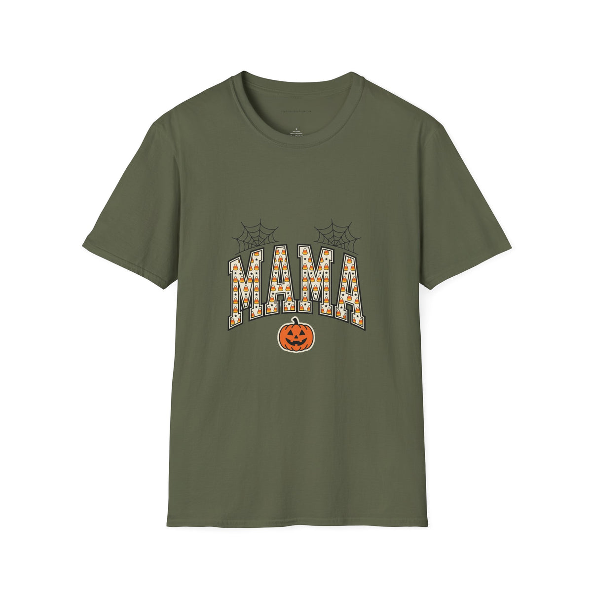 MAMA Halloween T-Shirt — Candy Corn Letters, Spiderwebs & Jack-O-Lantern Tee