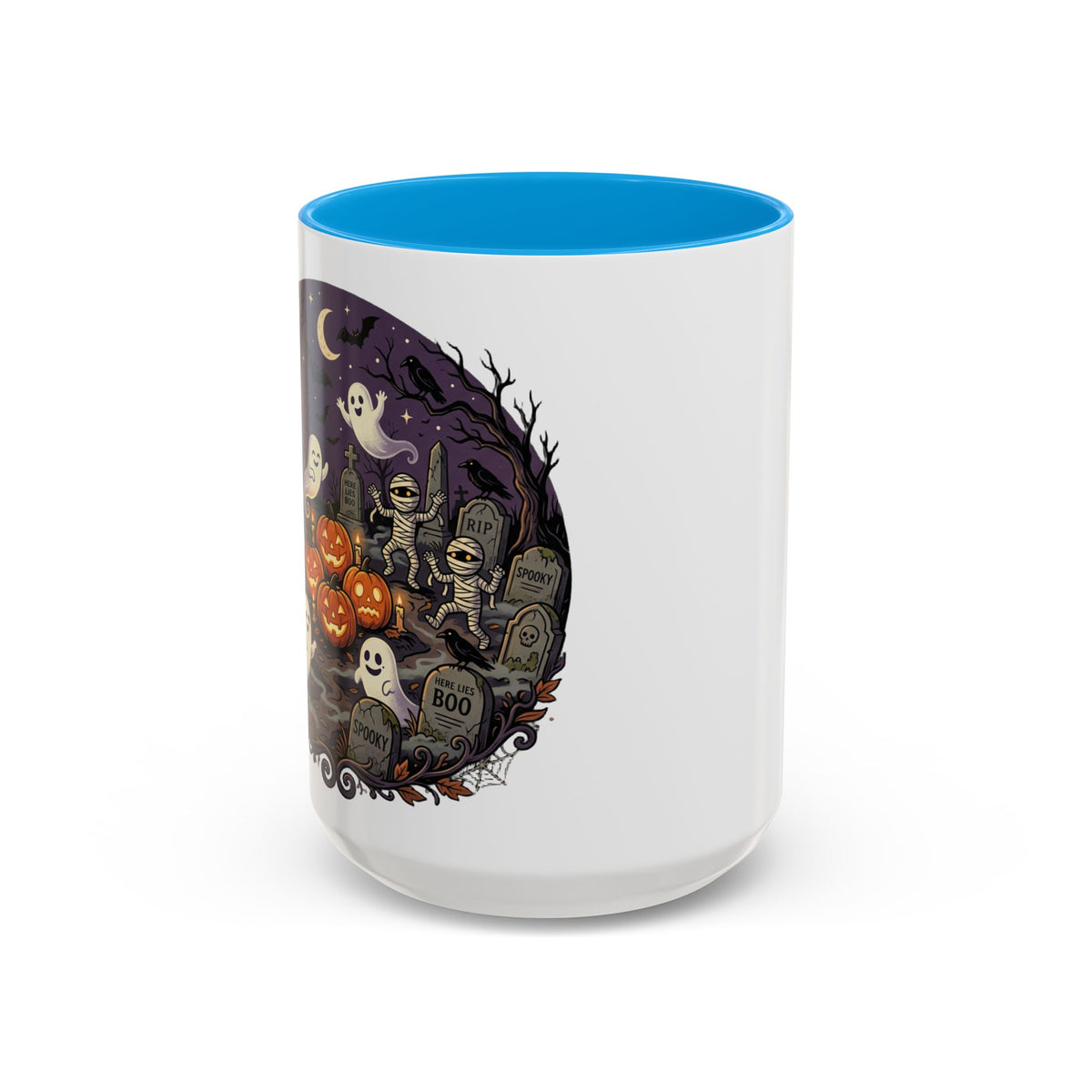 Halloween Graveyard Mug — Ghosts, Mummies, Goblins & Jack-O-Lanterns Spooky Night Scene