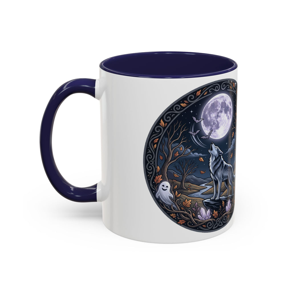 Wolf Moon Accent Coffee Mug — Gothic Night Forest Design with Ghost