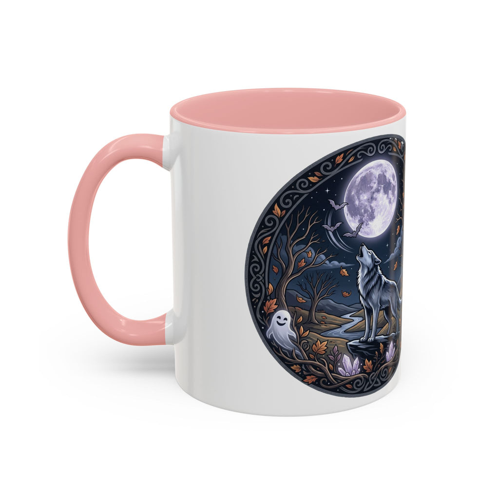 Wolf Moon Accent Coffee Mug — Gothic Night Forest Design with Ghost