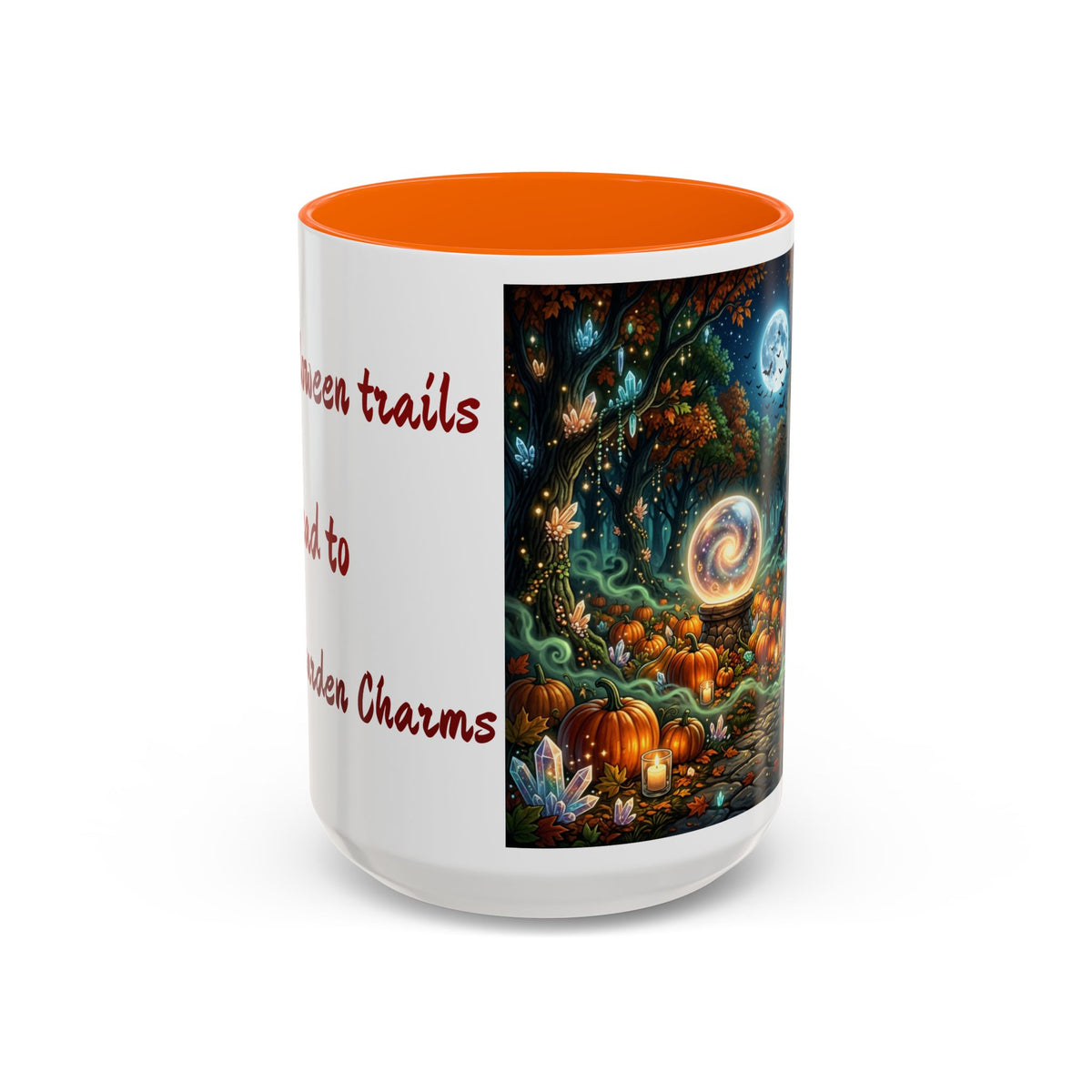 Halloween Crystal Ball Forest Mug — "All Halloween Trails Lead to Crystal Garden Charms" — Original Design