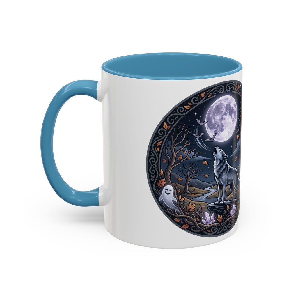 Wolf Moon Accent Coffee Mug — Gothic Night Forest Design with Ghost