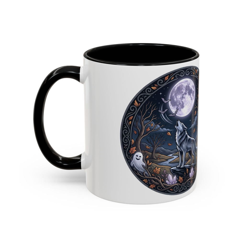 Wolf Moon Accent Coffee Mug — Gothic Night Forest Design with Ghost