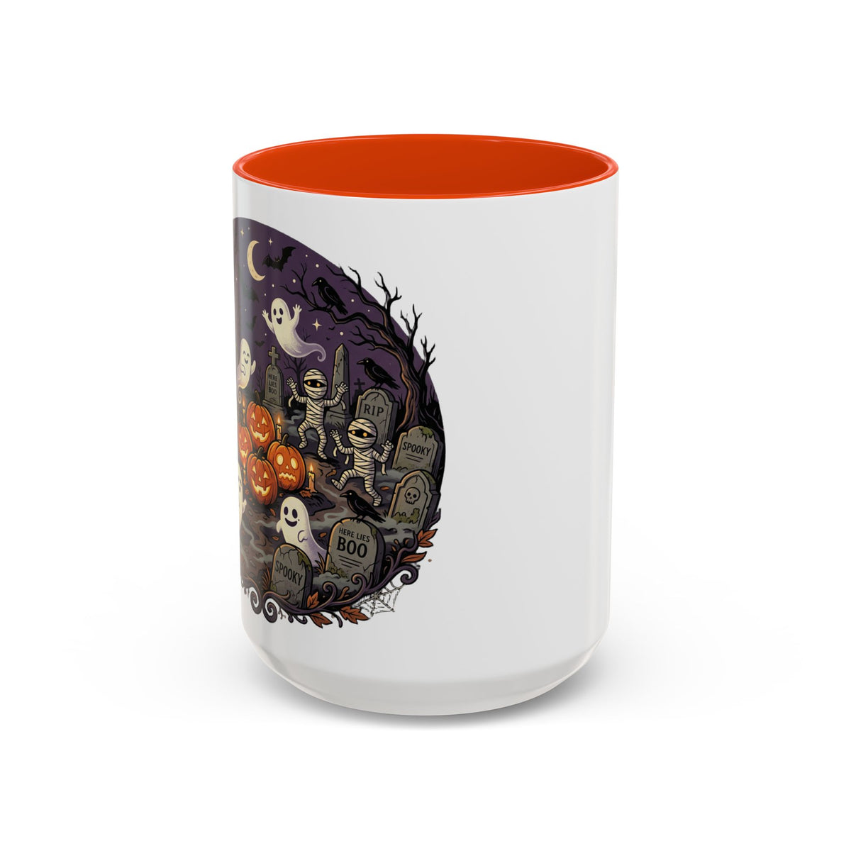 Halloween Graveyard Mug — Ghosts, Mummies, Goblins & Jack-O-Lanterns Spooky Night Scene