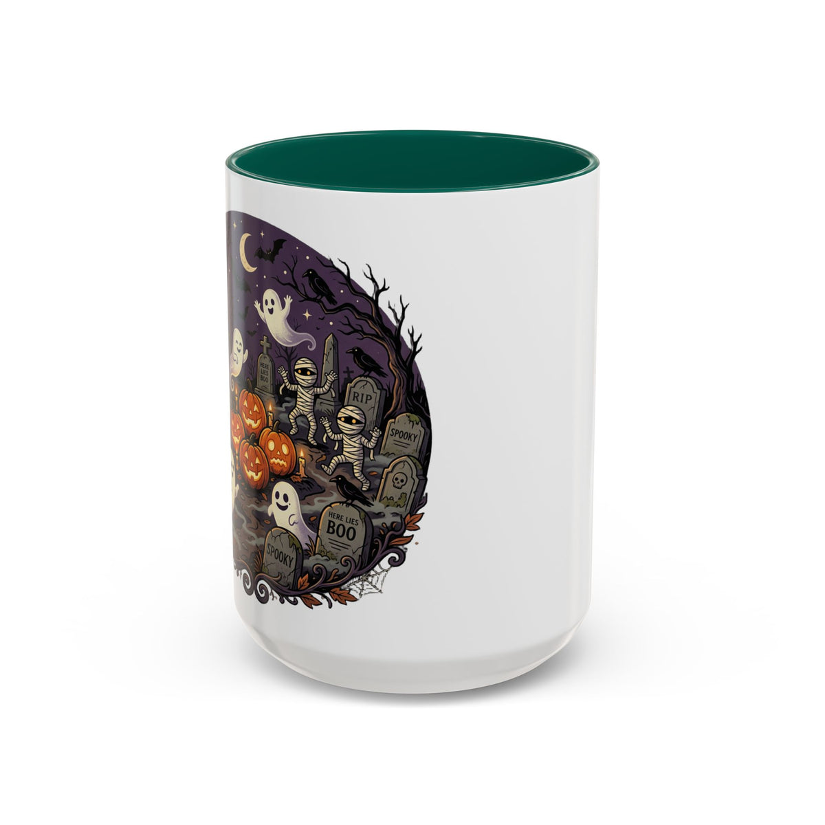 Halloween Graveyard Mug — Ghosts, Mummies, Goblins & Jack-O-Lanterns Spooky Night Scene