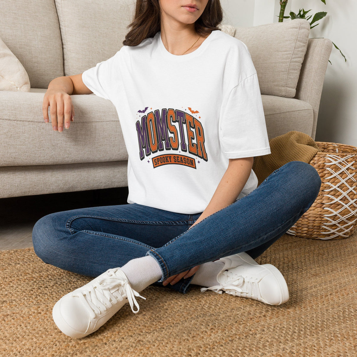 Momster Spooky Season T-Shirt — Purple & Orange Bat Graphic Tee