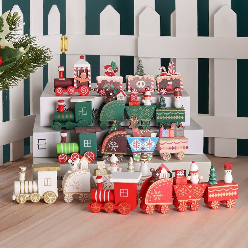 Wooden Christmas Train Tabletop Decoration