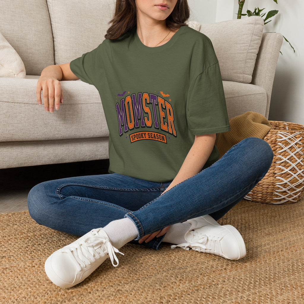 Momster Spooky Season T-Shirt — Purple & Orange Bat Graphic Tee