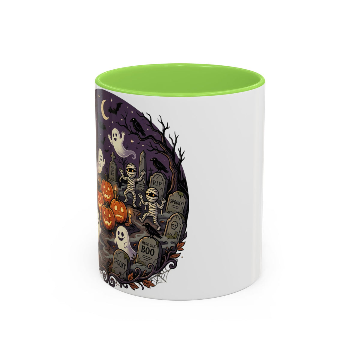Halloween Graveyard Mug — Ghosts, Mummies, Goblins & Jack-O-Lanterns Spooky Night Scene