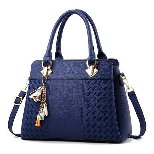 Embroidered Tassel PU Tote Bag