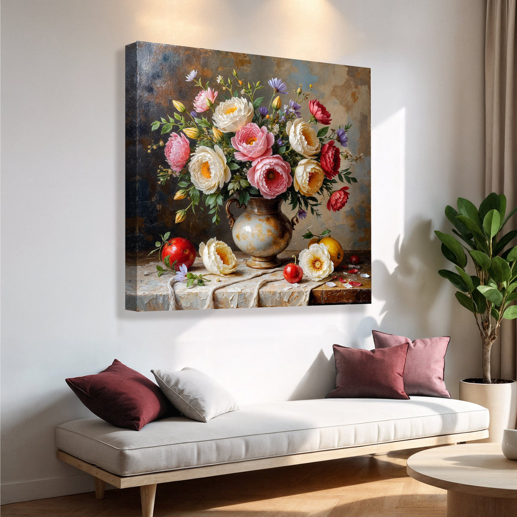 Summer Bloom Vase Wall Art | Floral Still Life Canvas Print